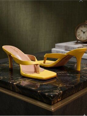 Yellow Square-Toe High-Heel Sandals With Strap Design For Women